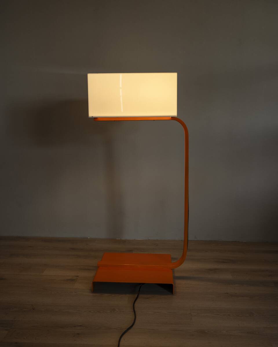 Vintage Space Age Italian Orange Metal and Acrylic Glass Floor Lamp, 1970s