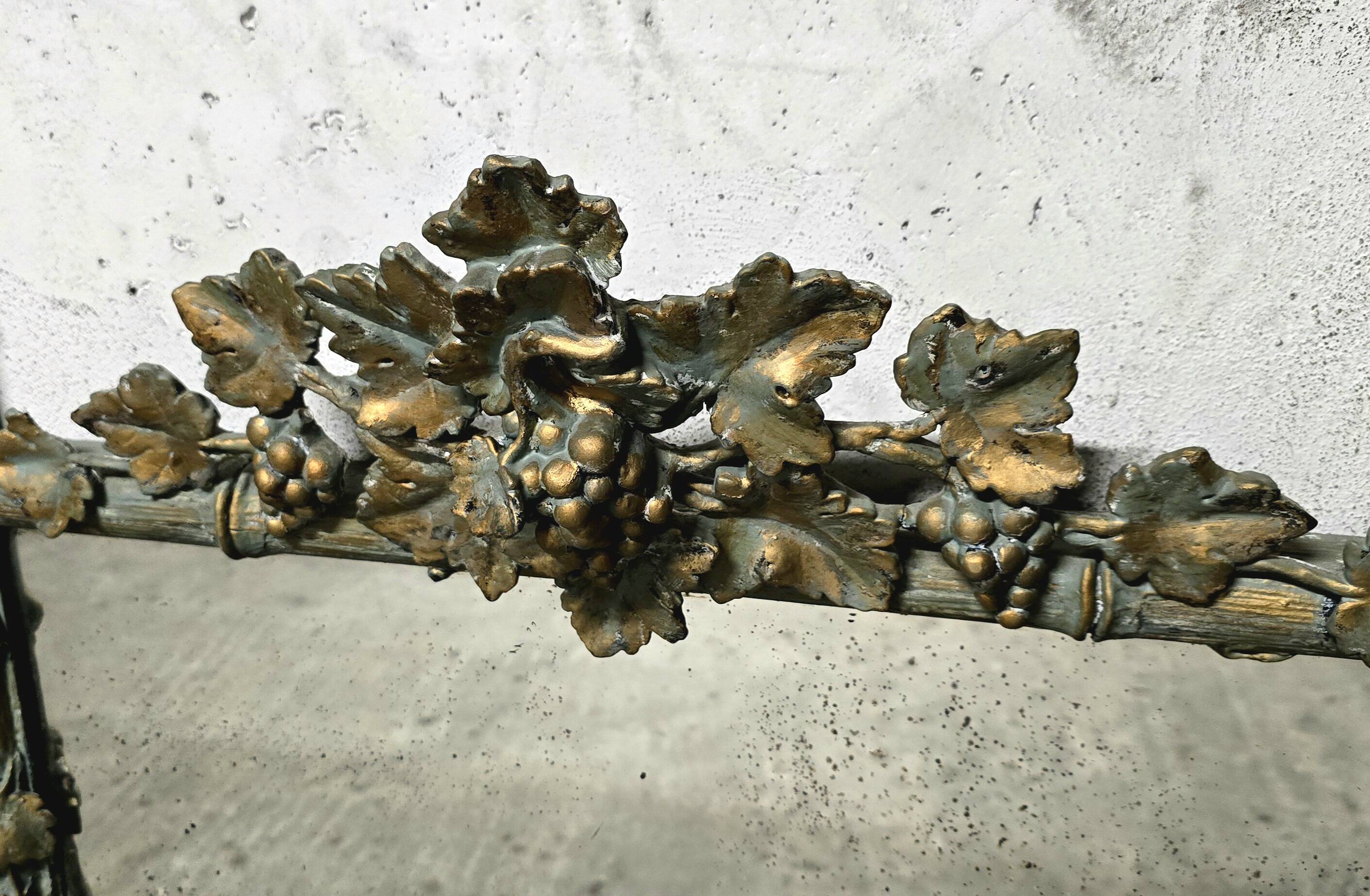 Large Wood and Patinated Stucco Mirror - Floral 1900s Period