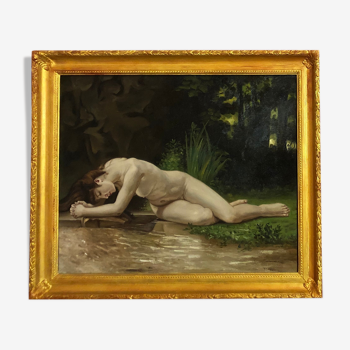 Old oil on canvas representing a nude scene