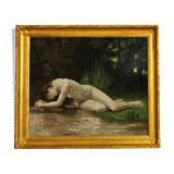 Ancienne huile sur toile représentant une scène de nu