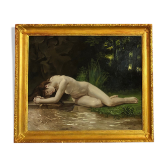 Old oil on canvas representing a nude scene