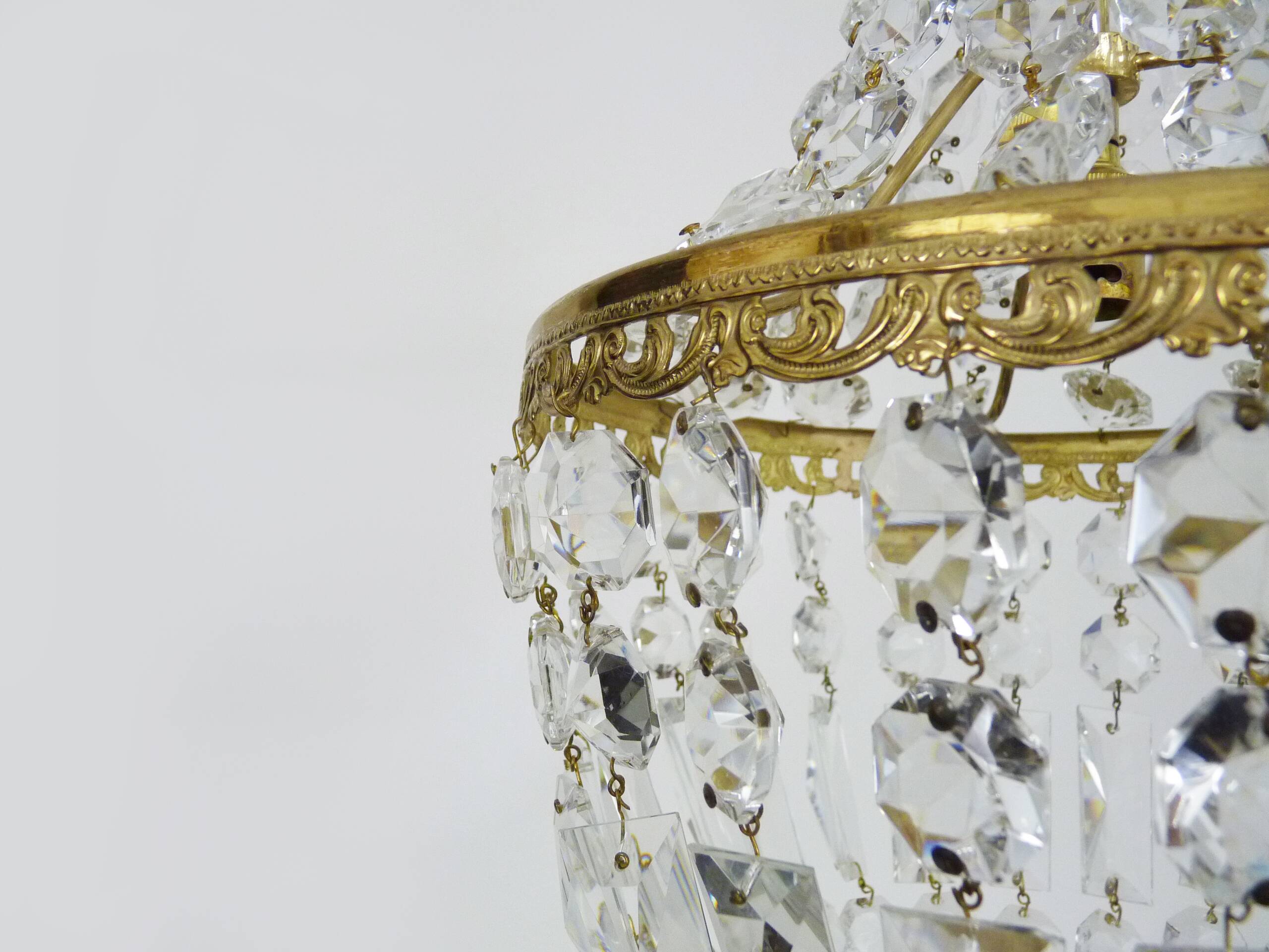 Antique hot air balloon chandelier with glass pendants. 1950s-1960s