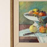Original Swedish oil painting on canvas from the mid-century "Still Life with Bowl of Fruit" by Eric Lundgren -