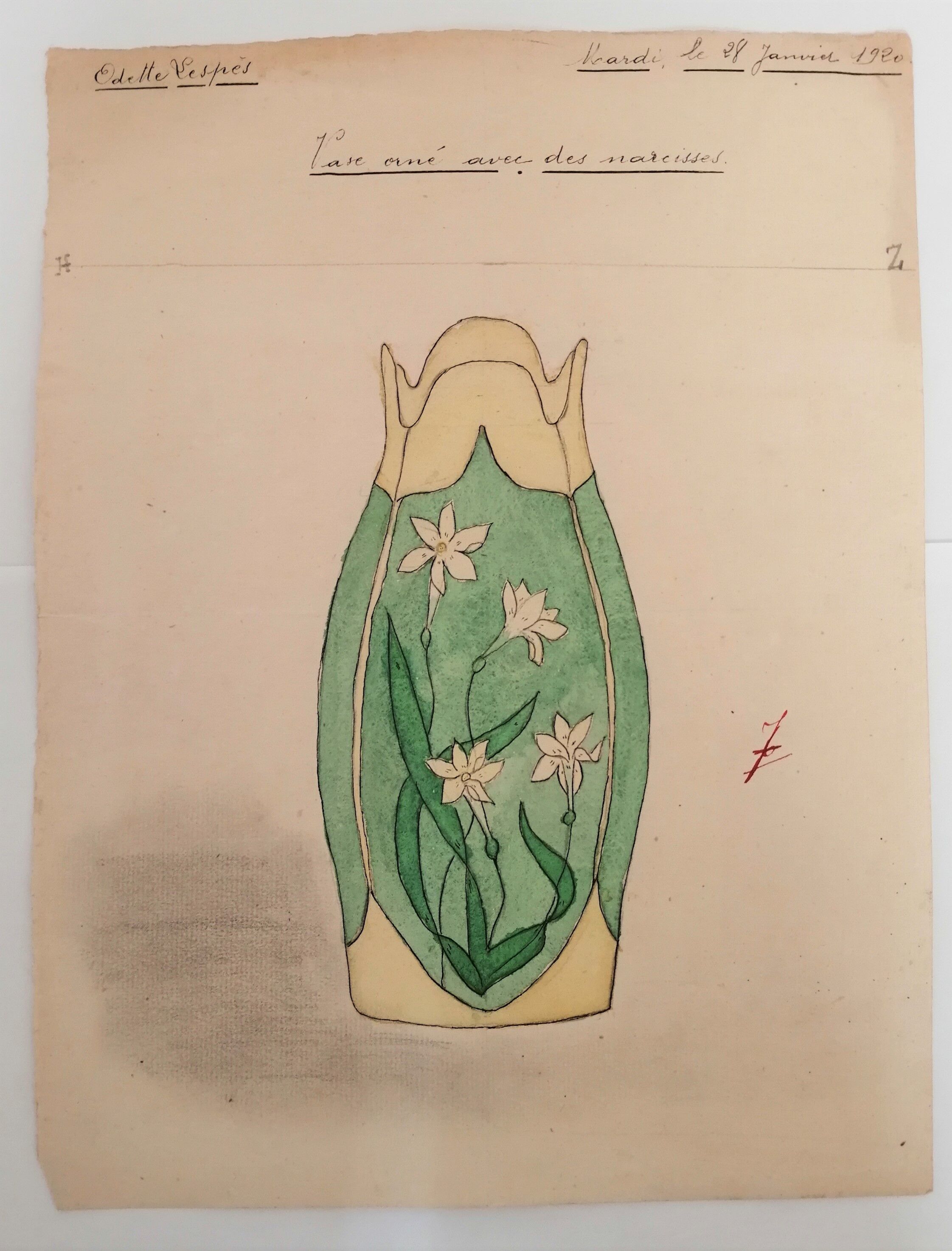 School drawing, study 20s "art nouveau vase"