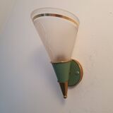 Green and gold conical wall lamp with opaline globe Art Deco