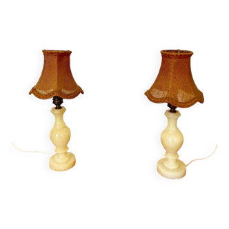 Pair of alabaster and wicker lamps