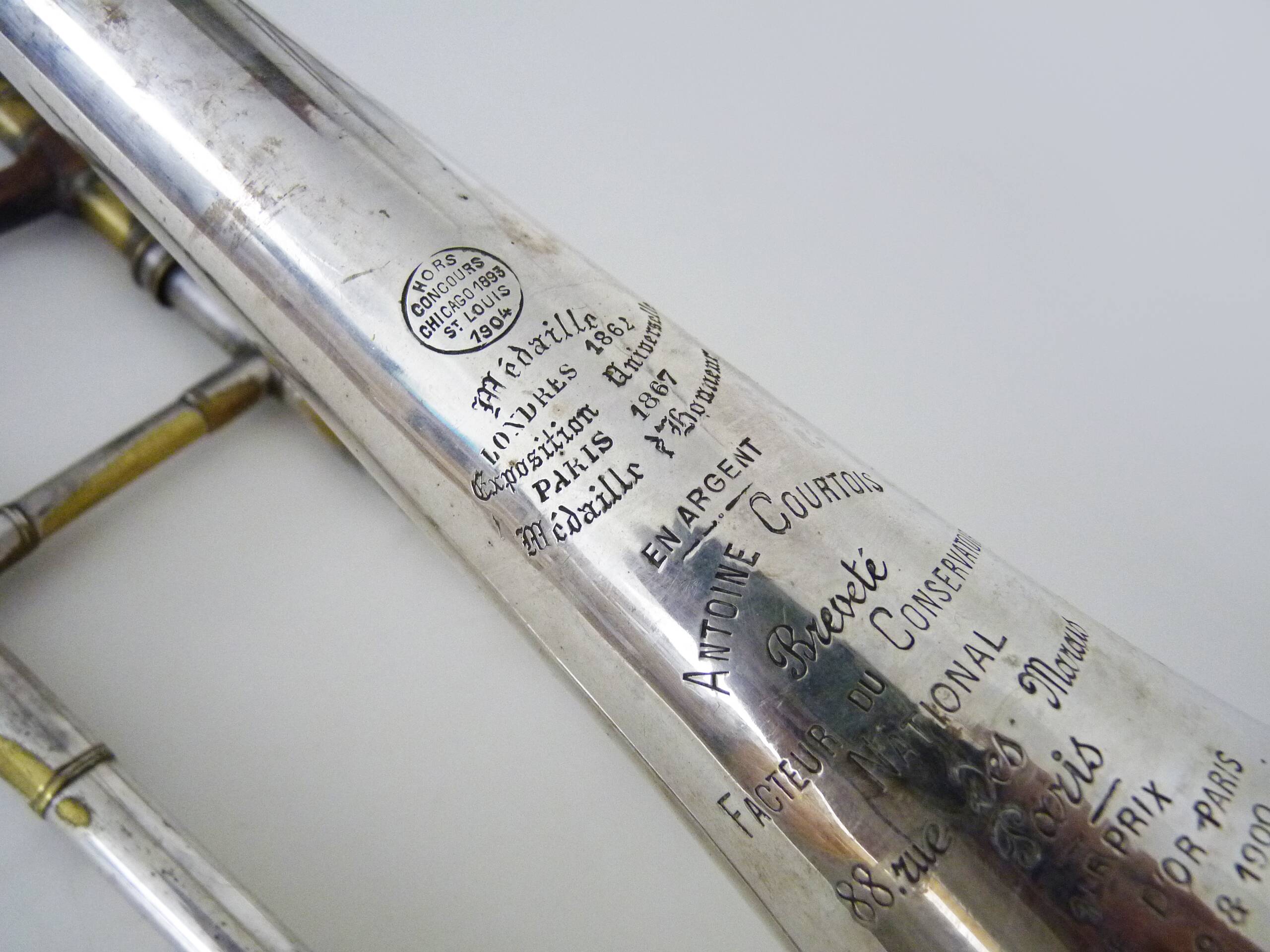 Vintage silver trombone by Antoine Courtois, Paris. 1824