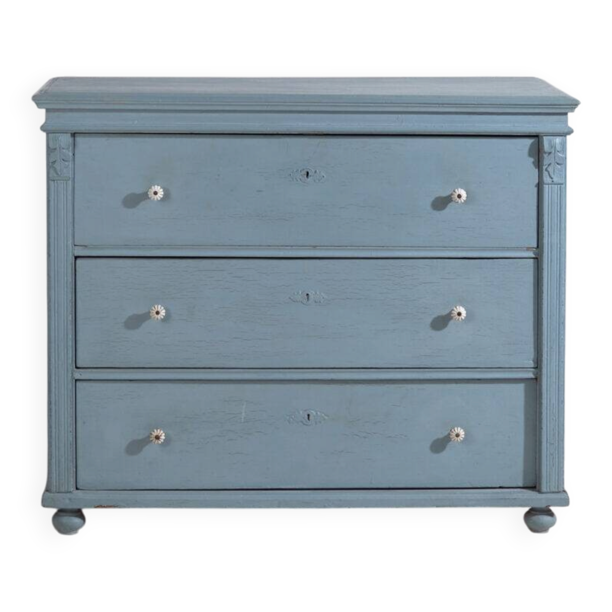 Antique painted pine chest of drawers – European rustic blue chest of drawers – circa 1900
