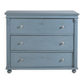 Antique painted pine chest of drawers – European rustic blue chest of drawers – circa 1900