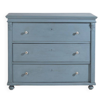 Commode ancienne en pin peint – Commode rustique européenne bleue – circa 1900