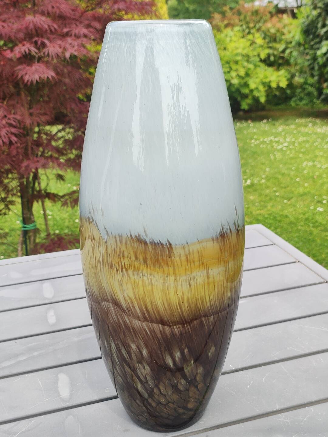 Large Cylindrical Vase in Murano Blown Art Glass/Gold Glitter