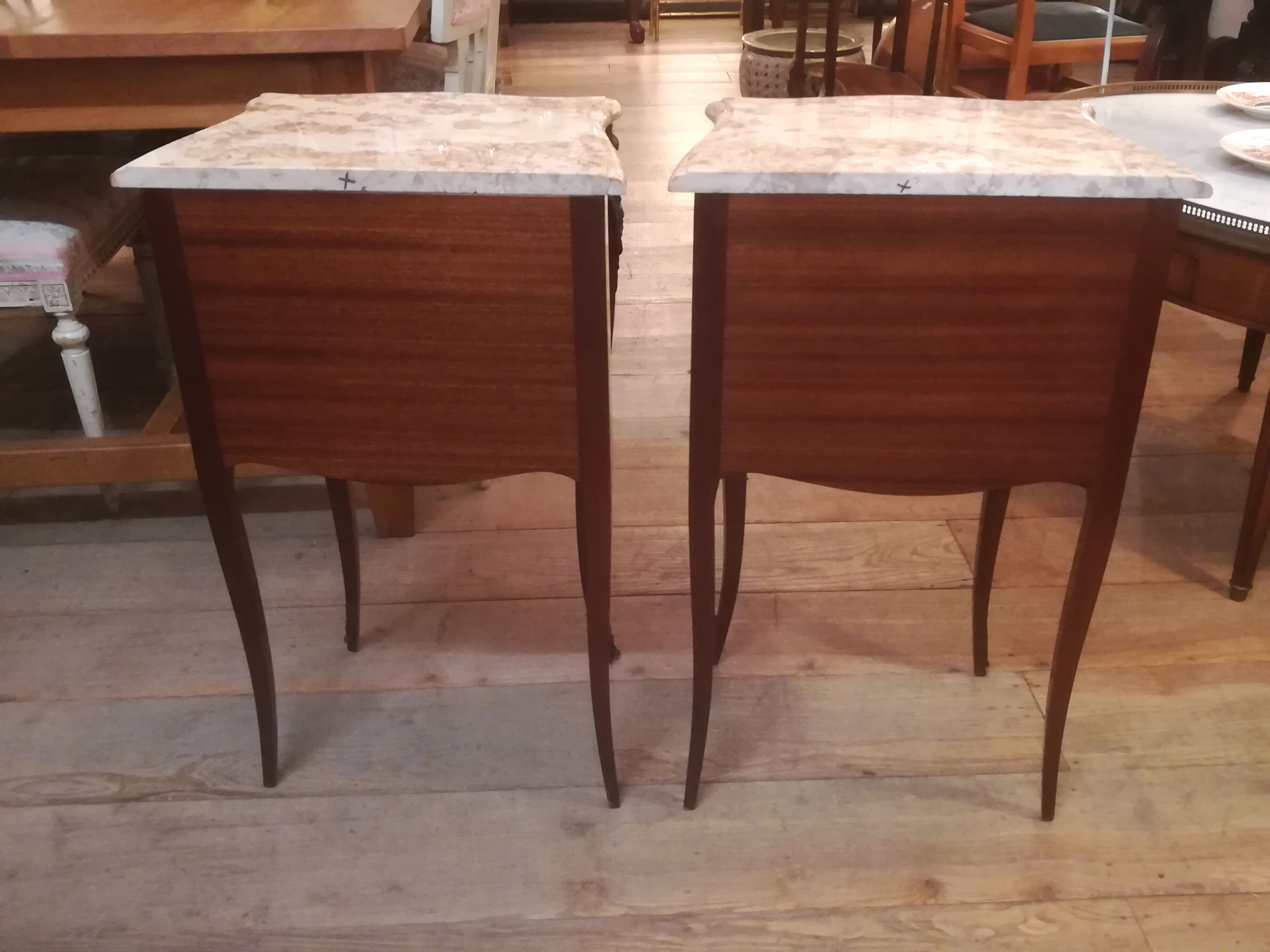 Pair of Louis XV style bedside tables in marquetry