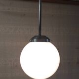 Bauhaus style suspension in aluminium and opaline, diameter 25 cm - mid 20th century.