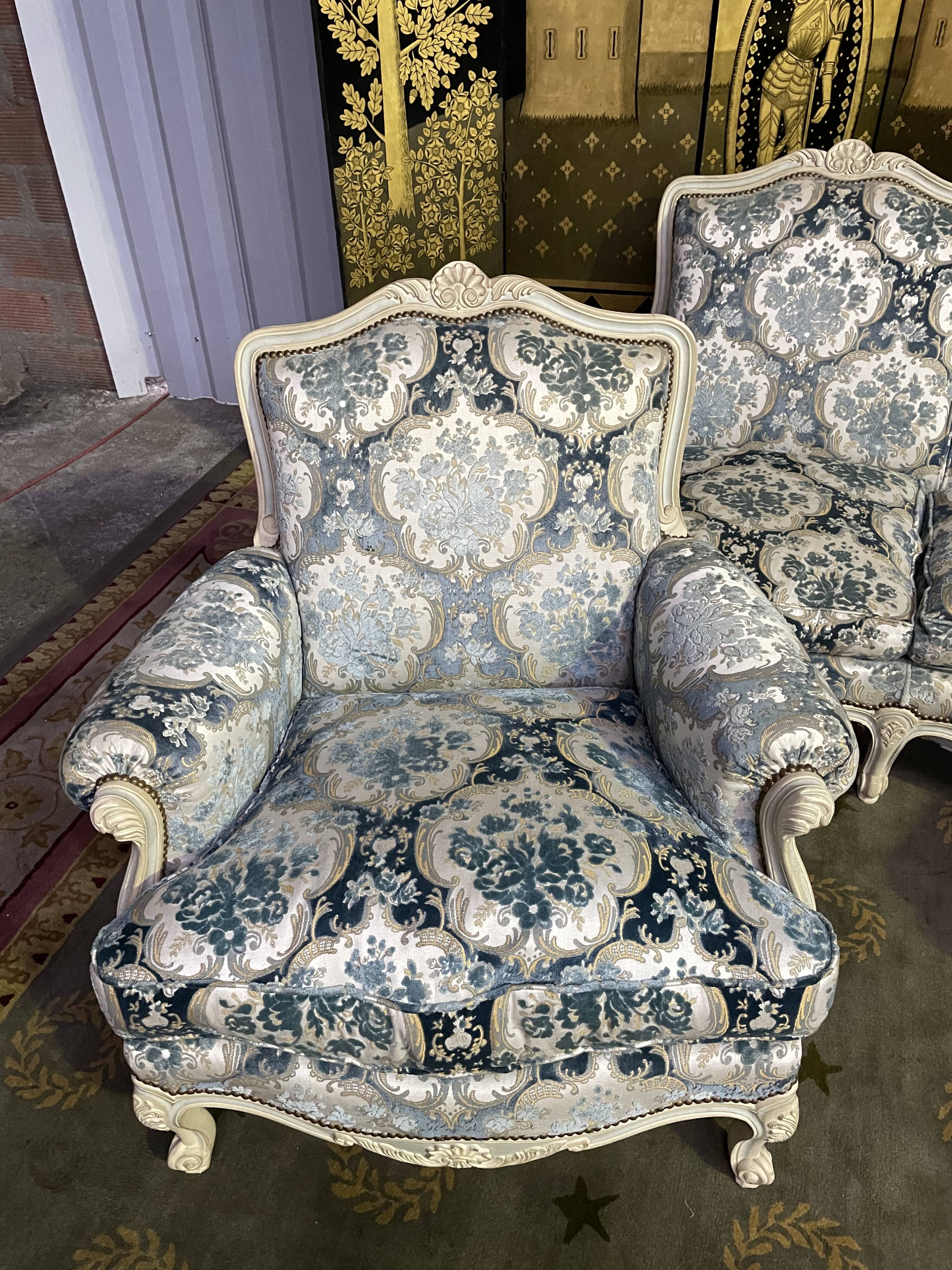 Salon canapé et paire de bergères Louis XV