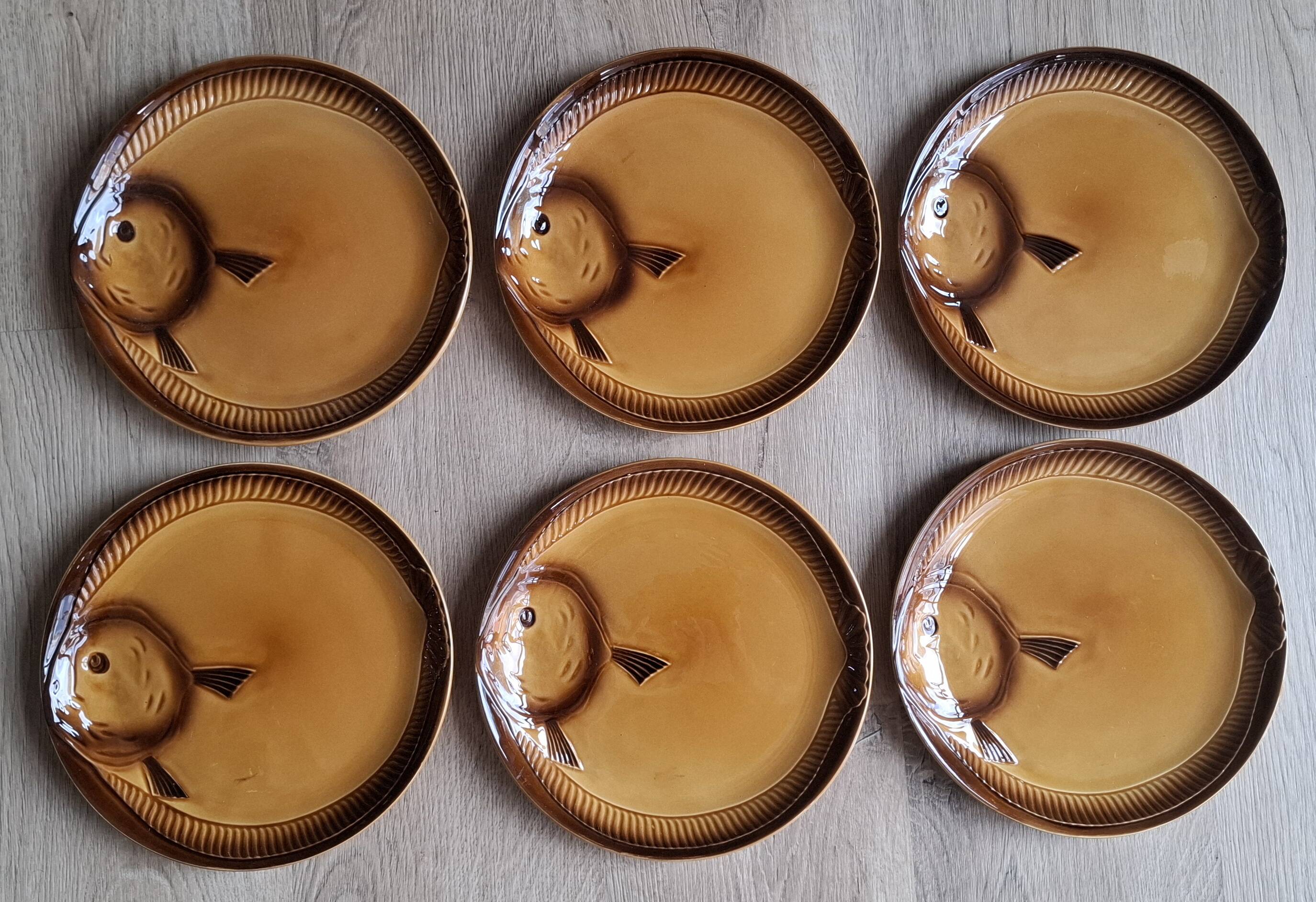 Set of 6 fish plates from Moulin des Loups