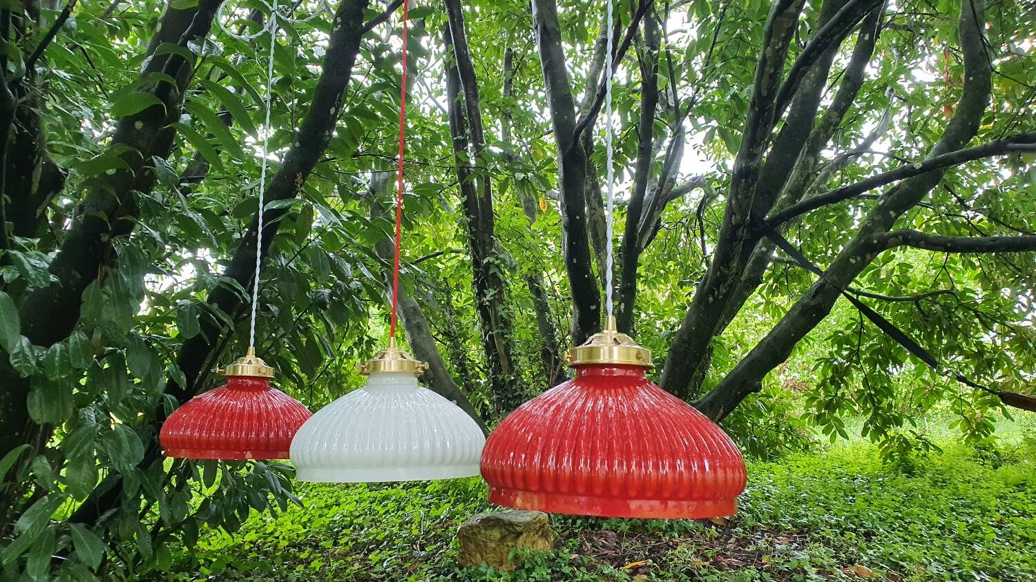 Trio of vintage pendant lights
