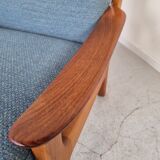 Pair of armchairs and Scandinavian teak ottoman by Juul Kristensen, Denmark 1970s