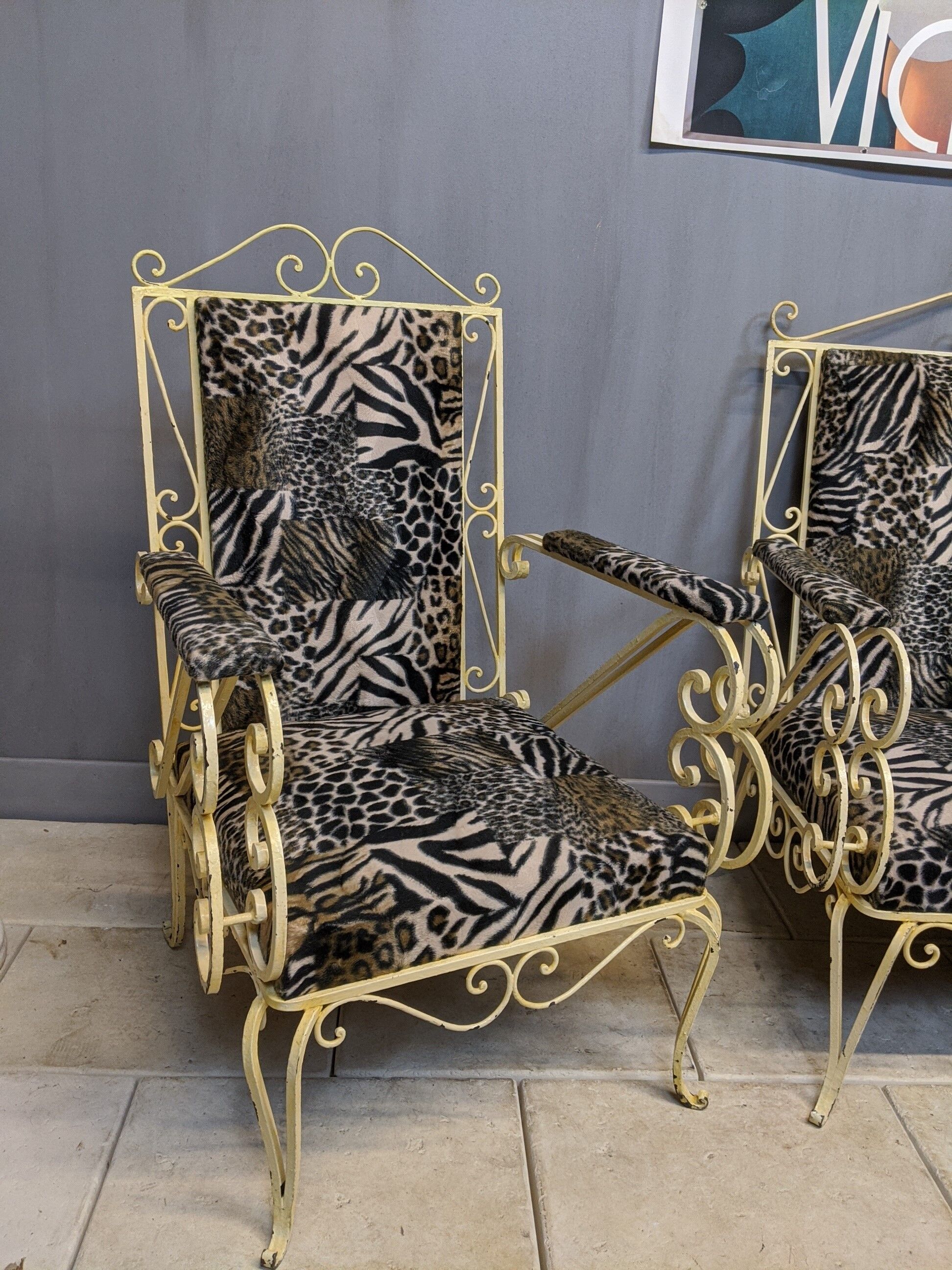Vintage wrought-iron sofa lounge & 2 seat chairs