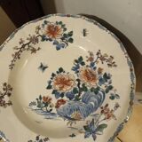 Grand Plat Creux Faïence Gien XIX Modèle COQ ET PIVOINE export Rare