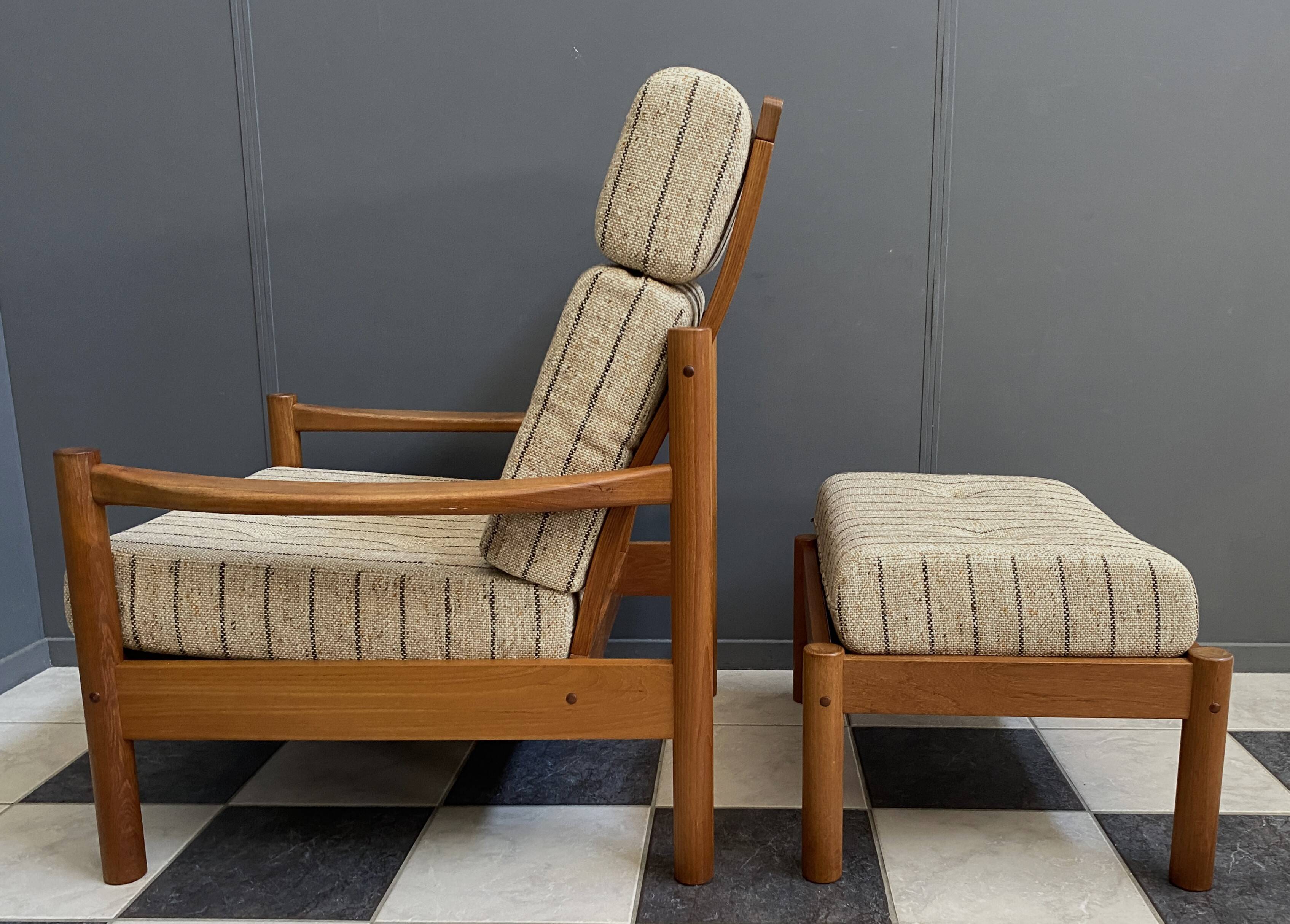 High back relax chair with hocker 1960s by Tarm Stole Denmark