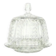 Plat à gâteau avec dôme, Art Déco, verre pressé, Val Saint Lambert, Belgique, années 1950.