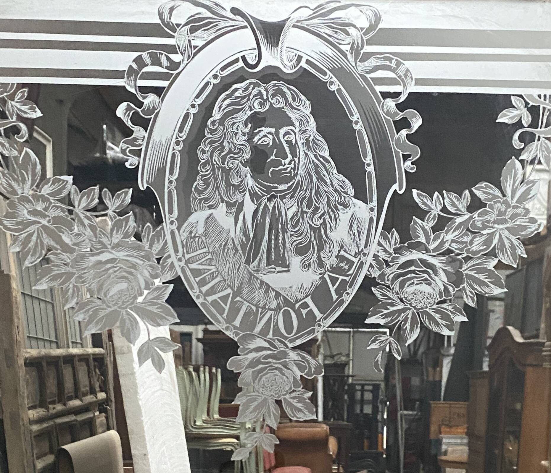 Set of three Art Nouveau 20th-century wooden and etched glass partition doors