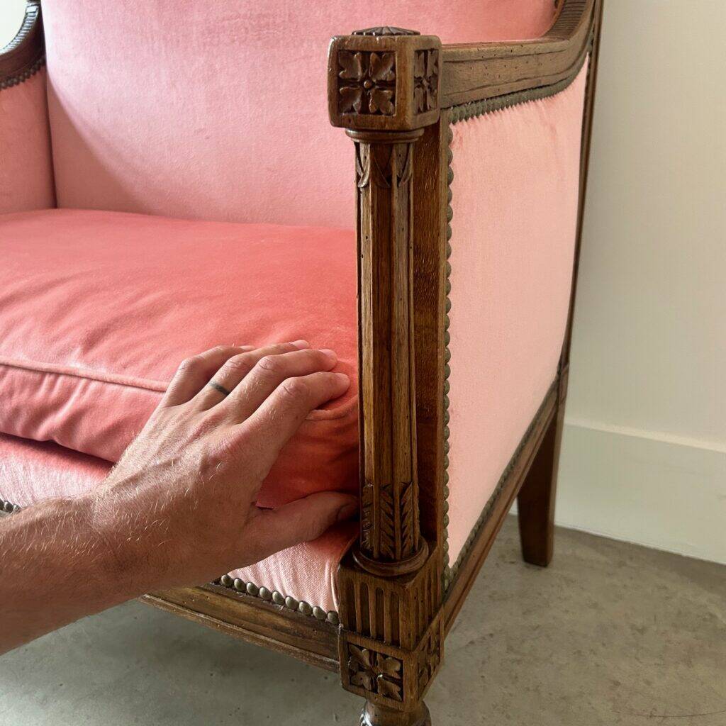 Large pink velvet armchair