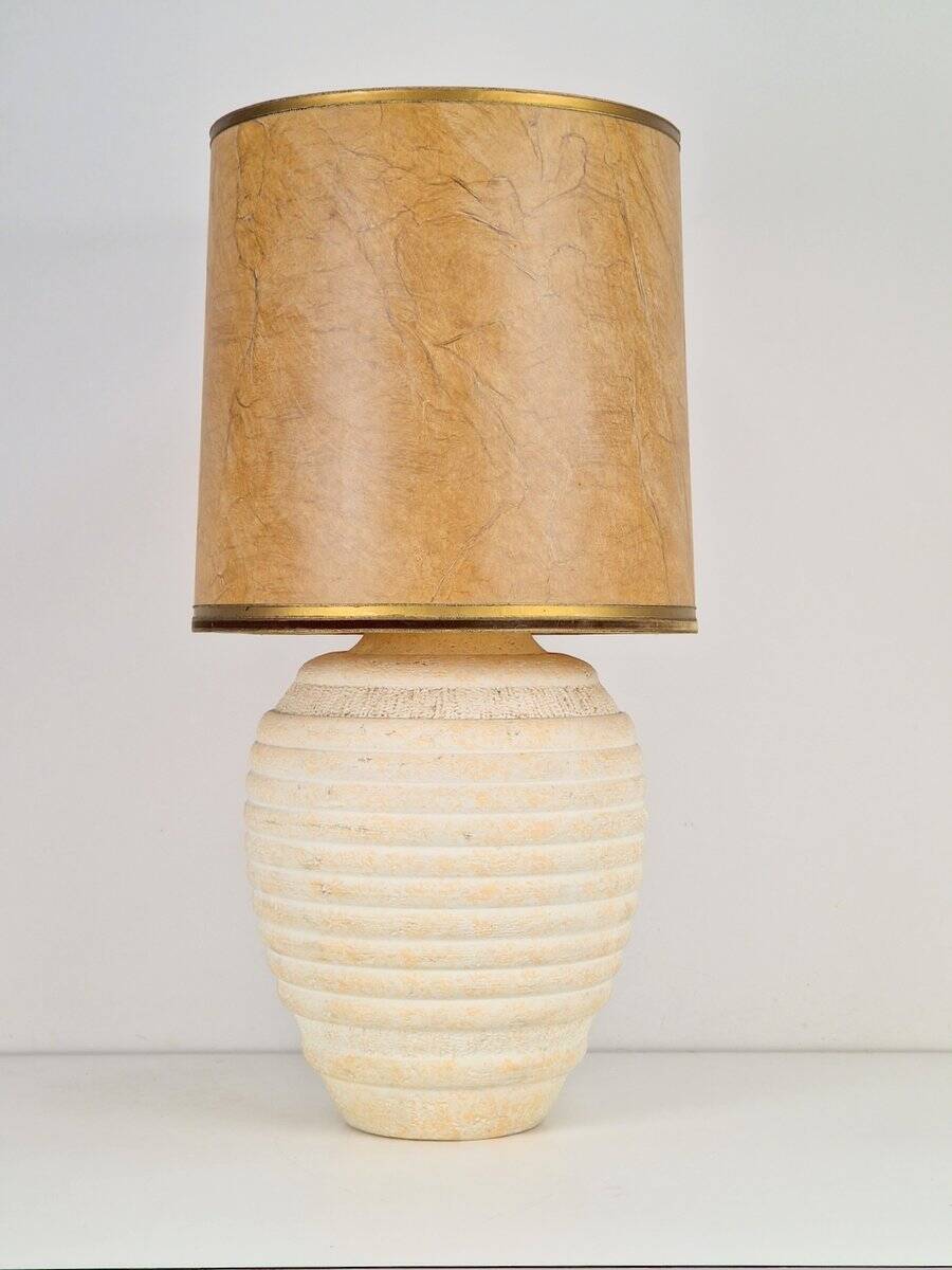 Vintage Organic Ribbed Plaster Table Lamp, 1970s
