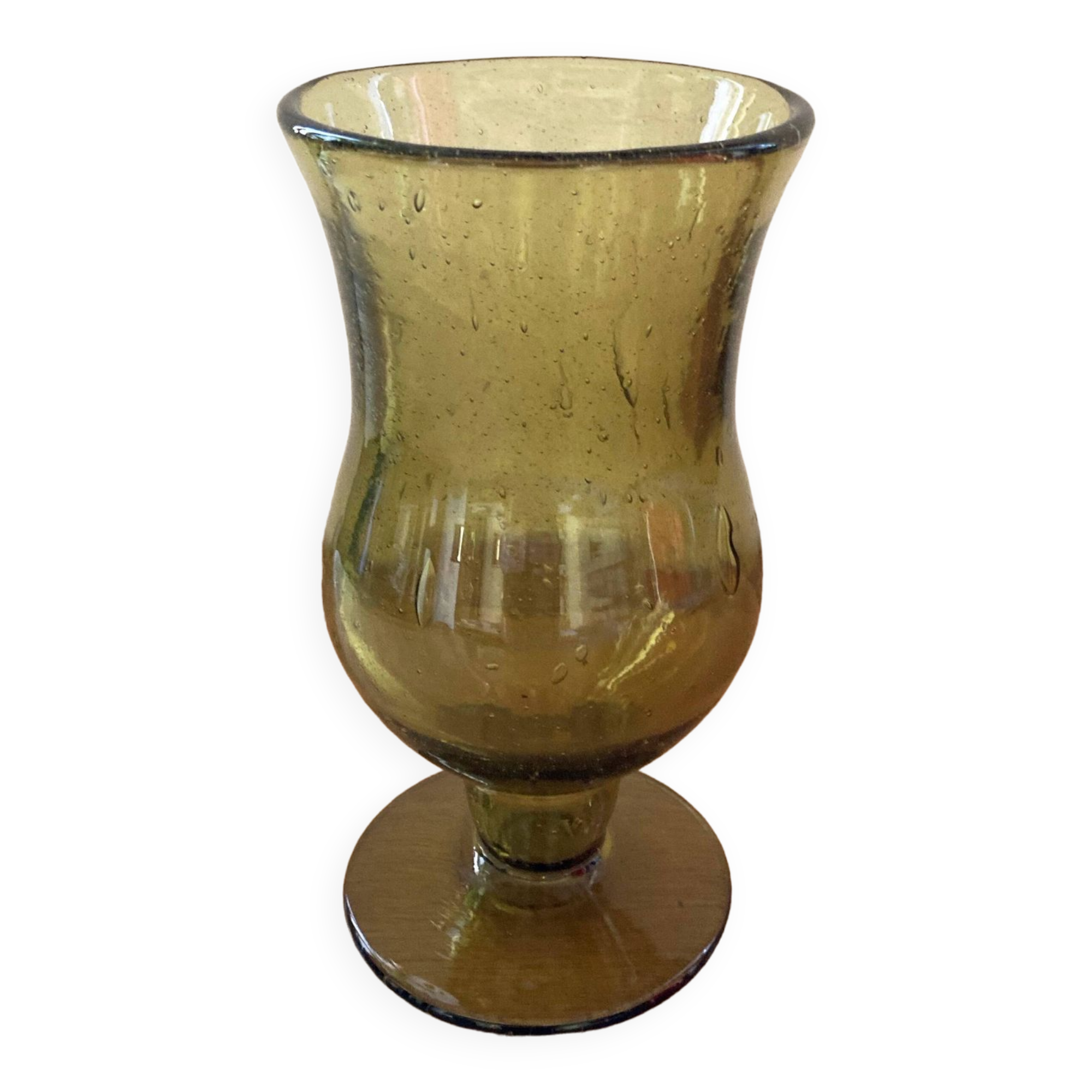 Bubbled glass vase, Biot style, moss green