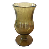 Bubbled glass vase, Biot style, moss green