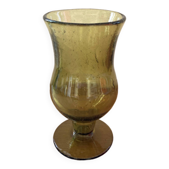 Vase en verre bullé, style Biot, vert mousse