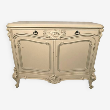 Low rocaille style sideboard in cream lacquered wood, circa 1900