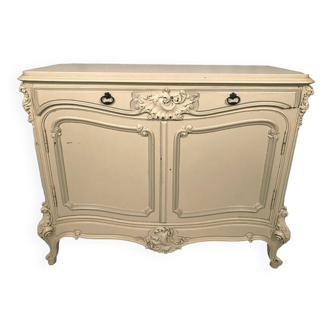 Low rocaille style sideboard in cream lacquered wood, circa 1900