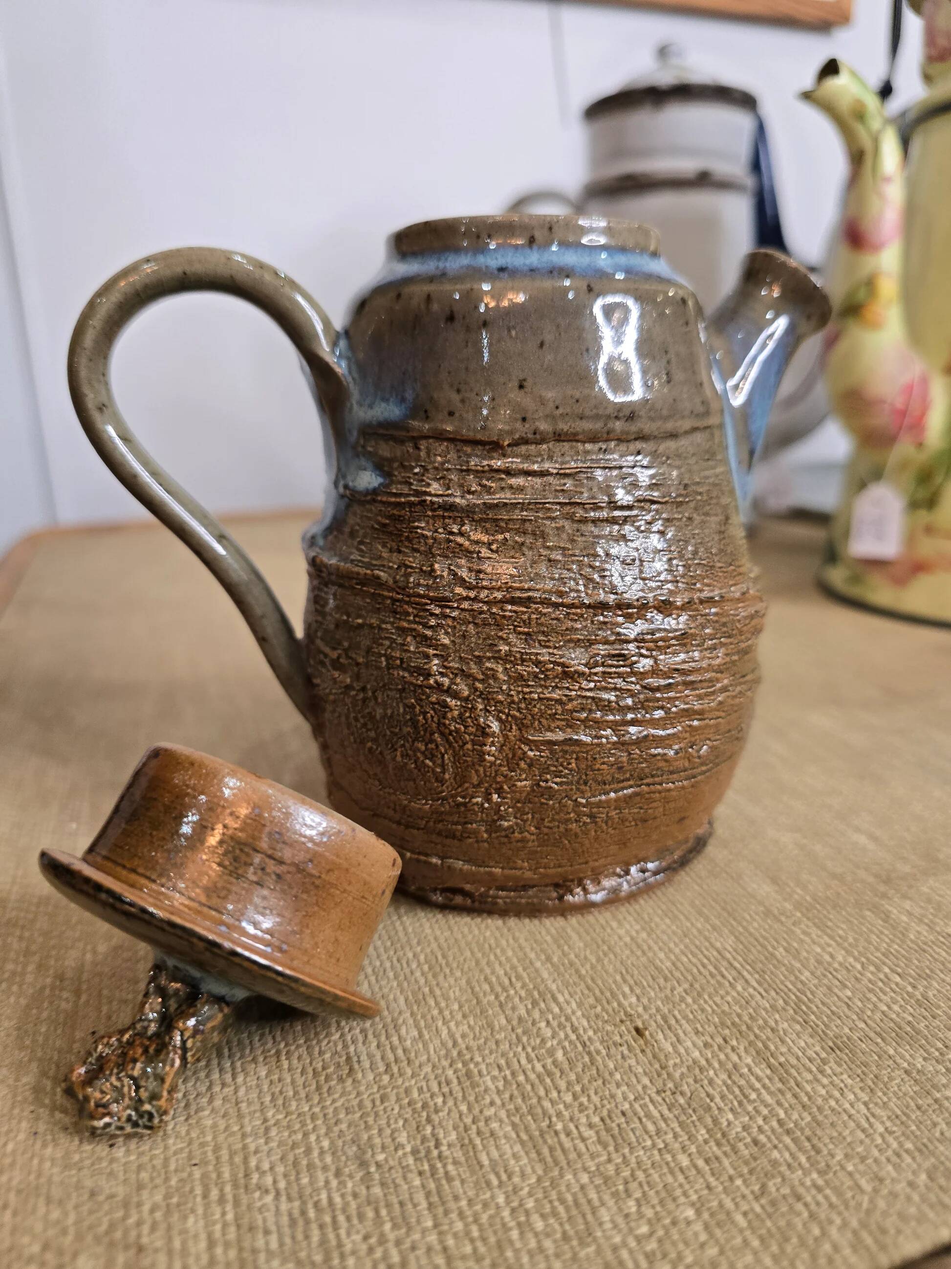 Small glazed stoneware teapot with lid – utilitarian ceramics, France, 20th century