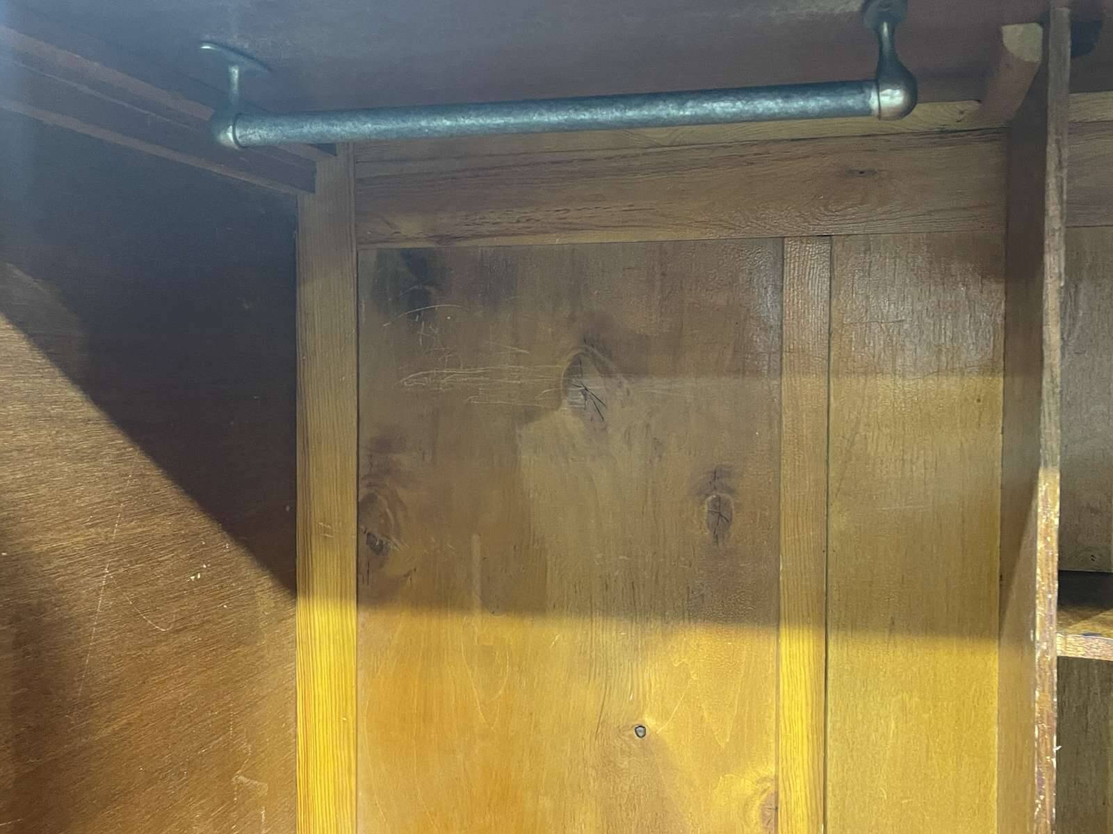 Small English Art Deco student wardrobe in walnut from the 1950s.