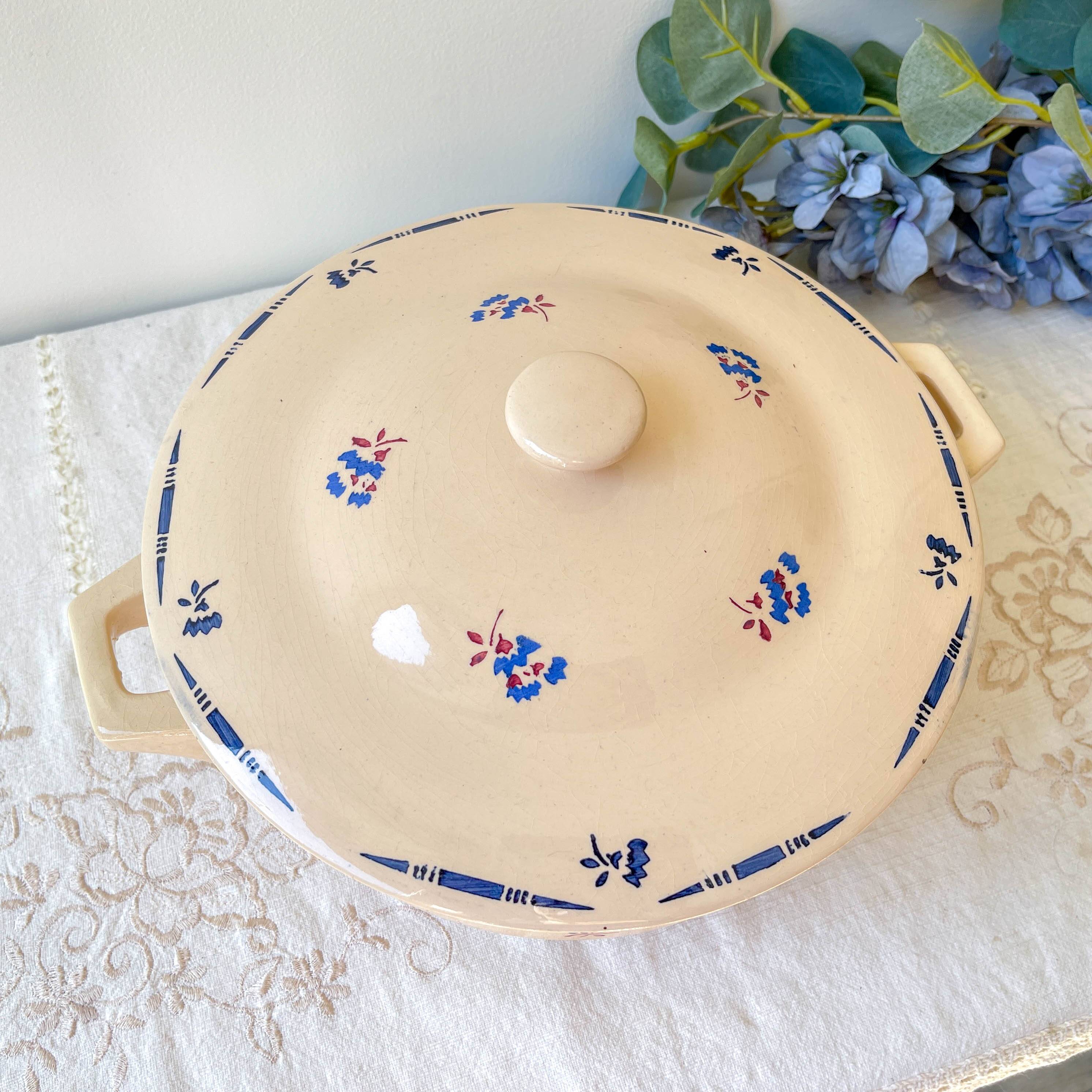Vintage K&G Luneville "Flore" porcelain soup tureen, 1950s, small blue flowers