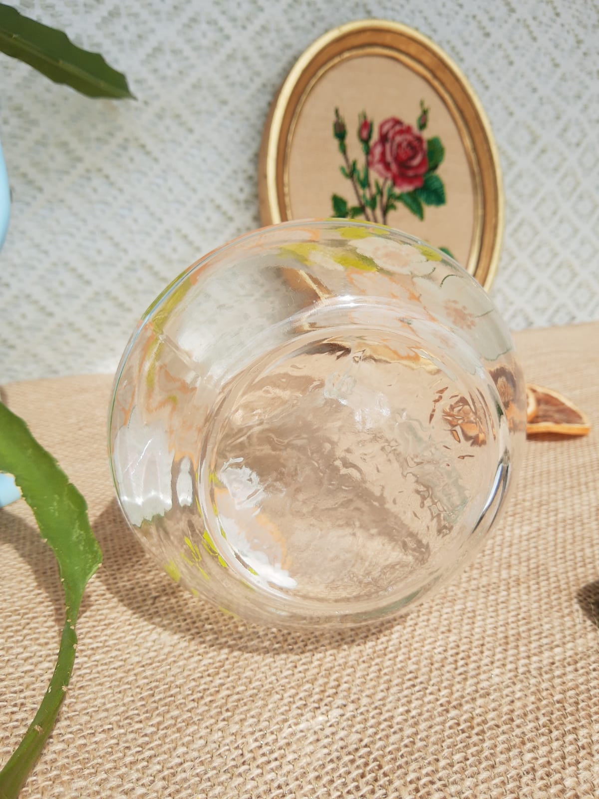 Carafe patterns flowers in glass -vintage