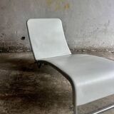 White leather Tuoli lounge chair by Antti Nurmesniemi for Cassina (1970) — chrome frame