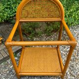 Chest of drawers and bedside table in rattan cane and oak, vintage 1970s