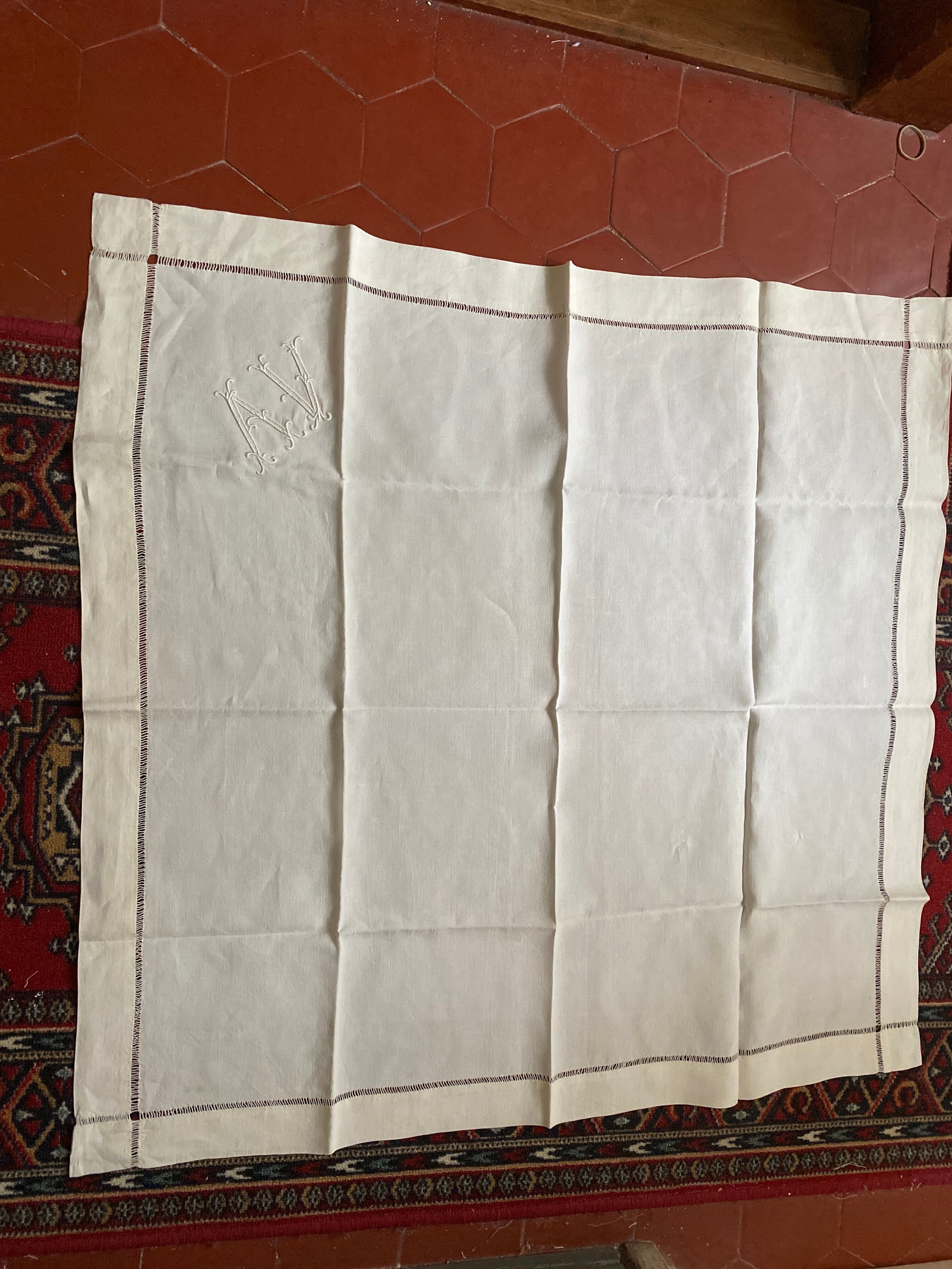 Small linen tablecloth monogram AV
