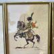 3 old engravings of horses / triptych riders golden frame