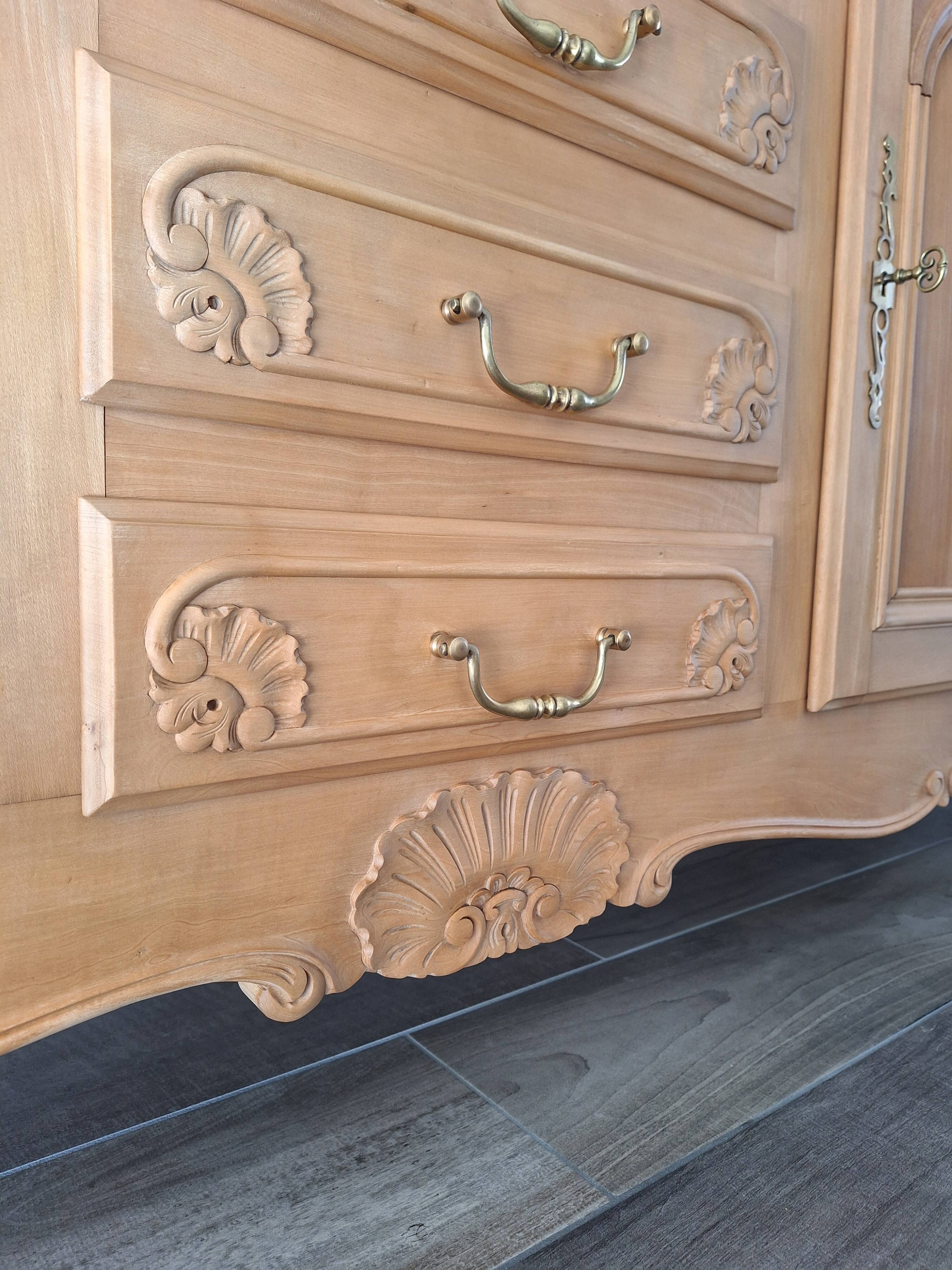 Low buffet in solid cherry wood renovated – Louis XV style – 250 cm