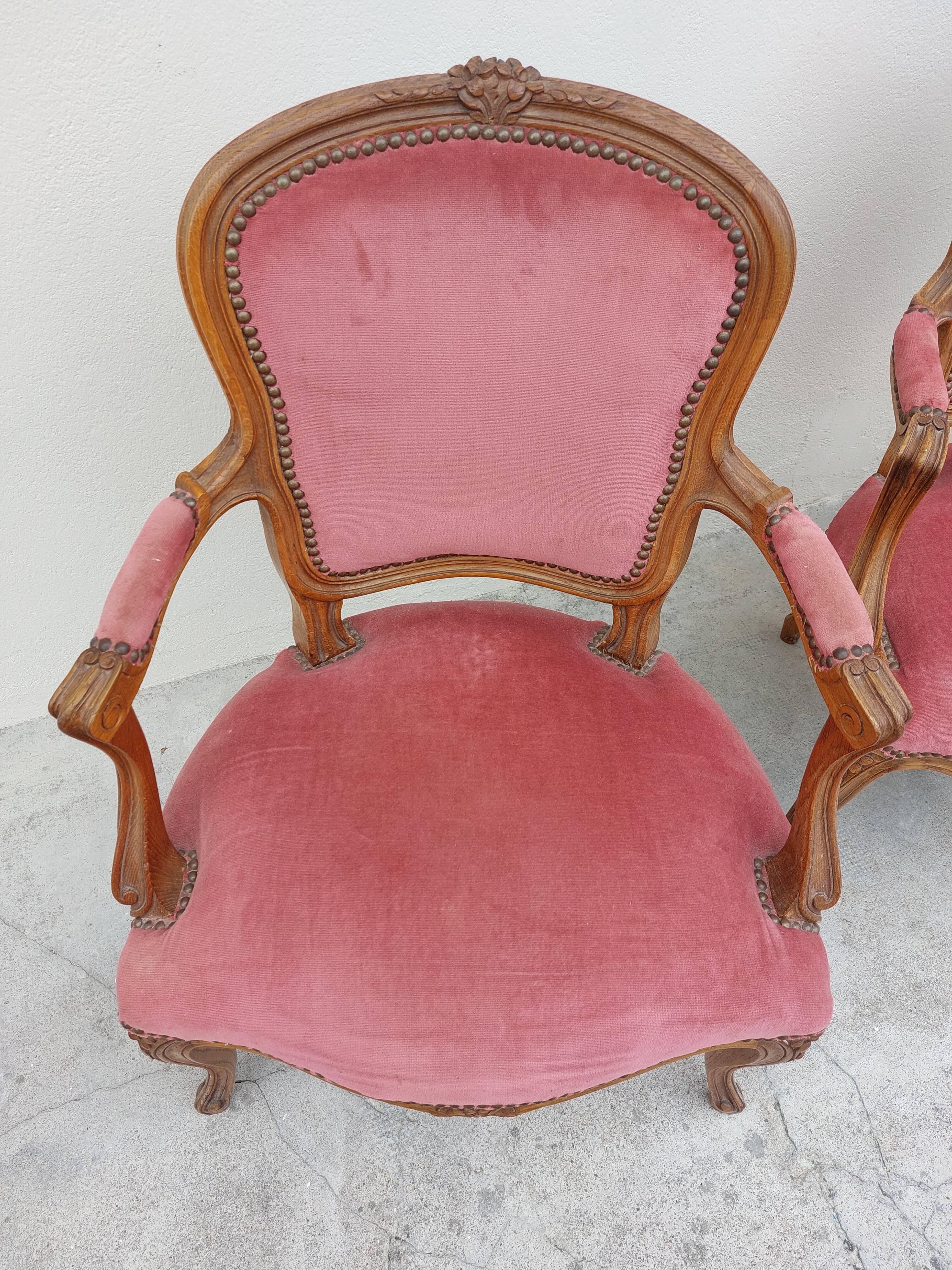 Series of 3 Louis XV chairs in old oak