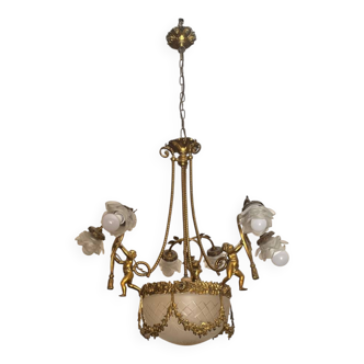 Lustre putti en laiton et verre poli