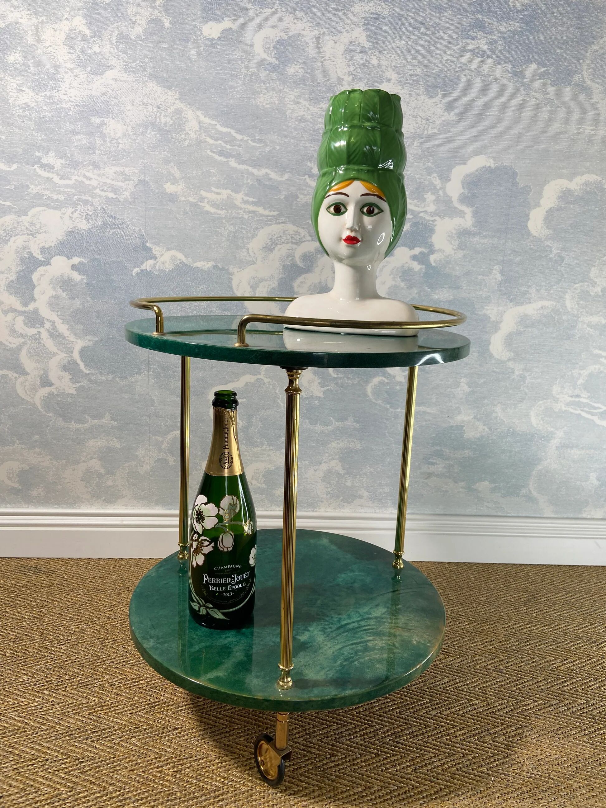 Small emerald green side table ALDO TURA, Italy 1960s