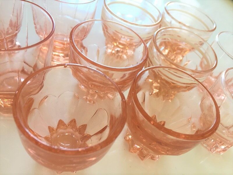 Set of 12 antique small pink glasses