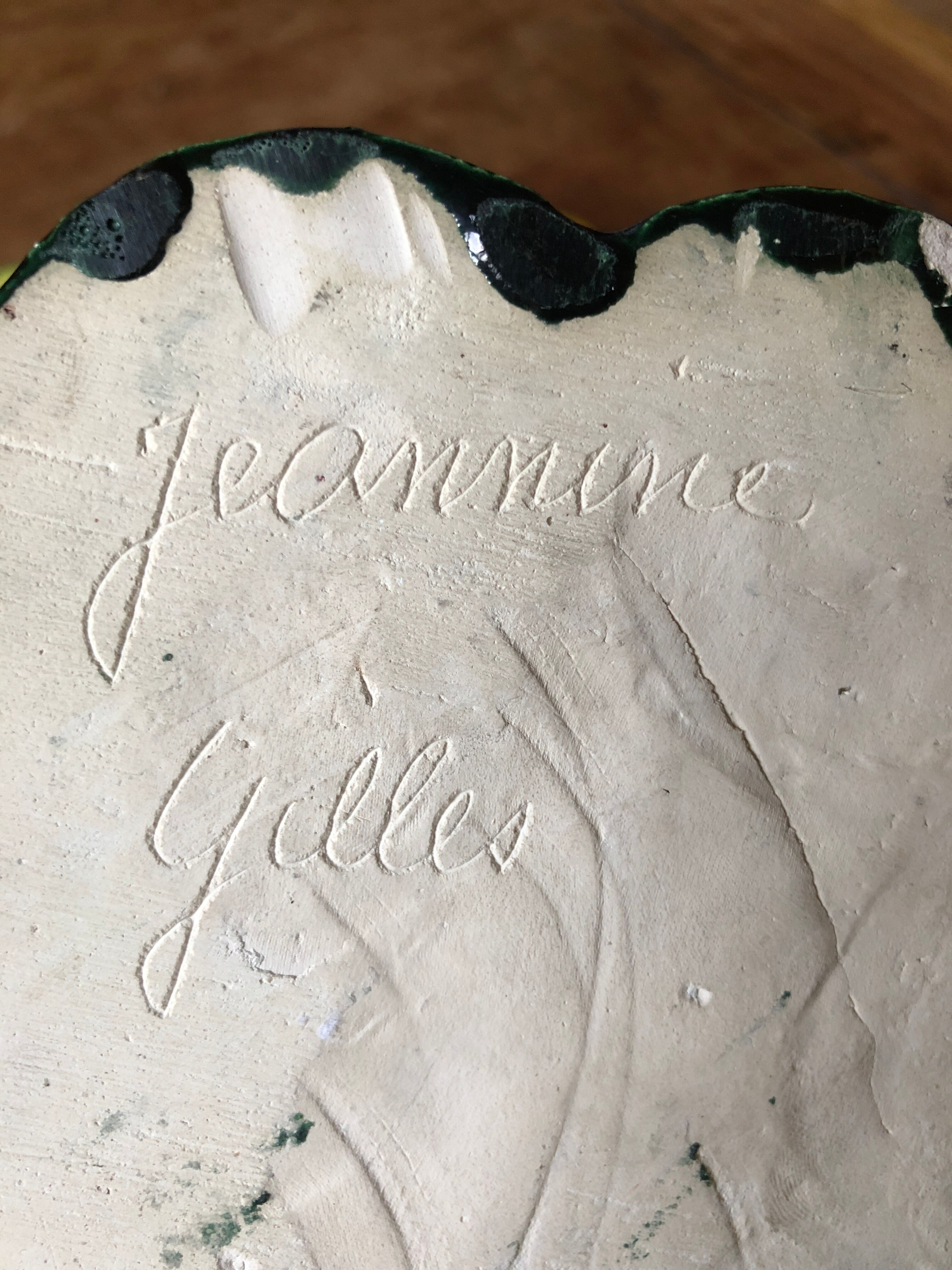 Set of 3 enamelled cracked ceramics signed Jeannine Gilles