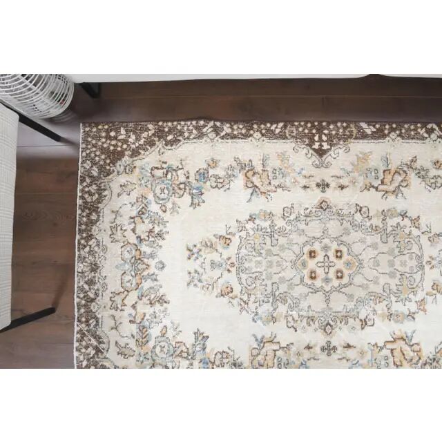 1970s Turkish Oushak Handmade Wool Cotton Beige Area Rug 114x197