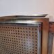 Planter, vintage storage with lightweight wheels, straw, brass and steel, hollywood regency