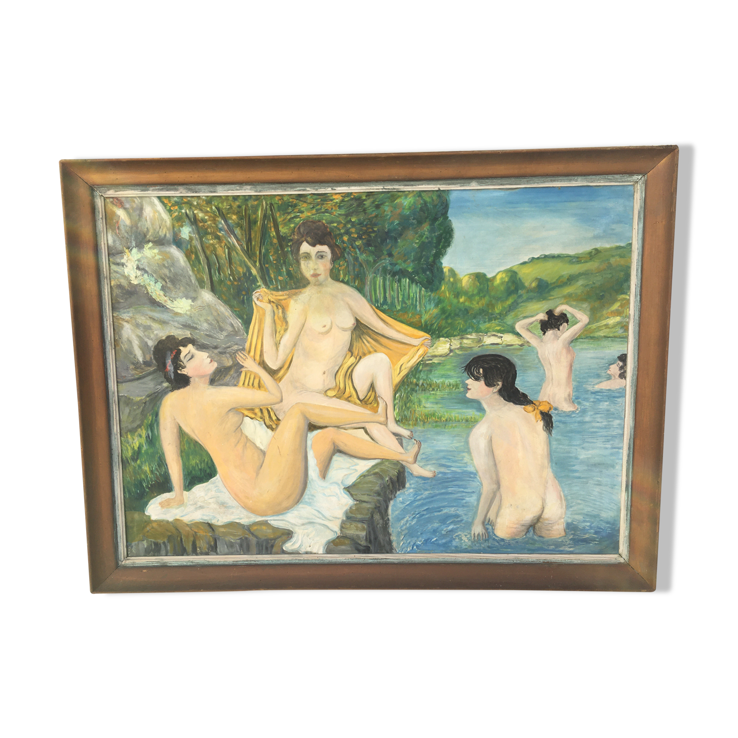 Painting on Art Deco isorel "Les Baigneuses"